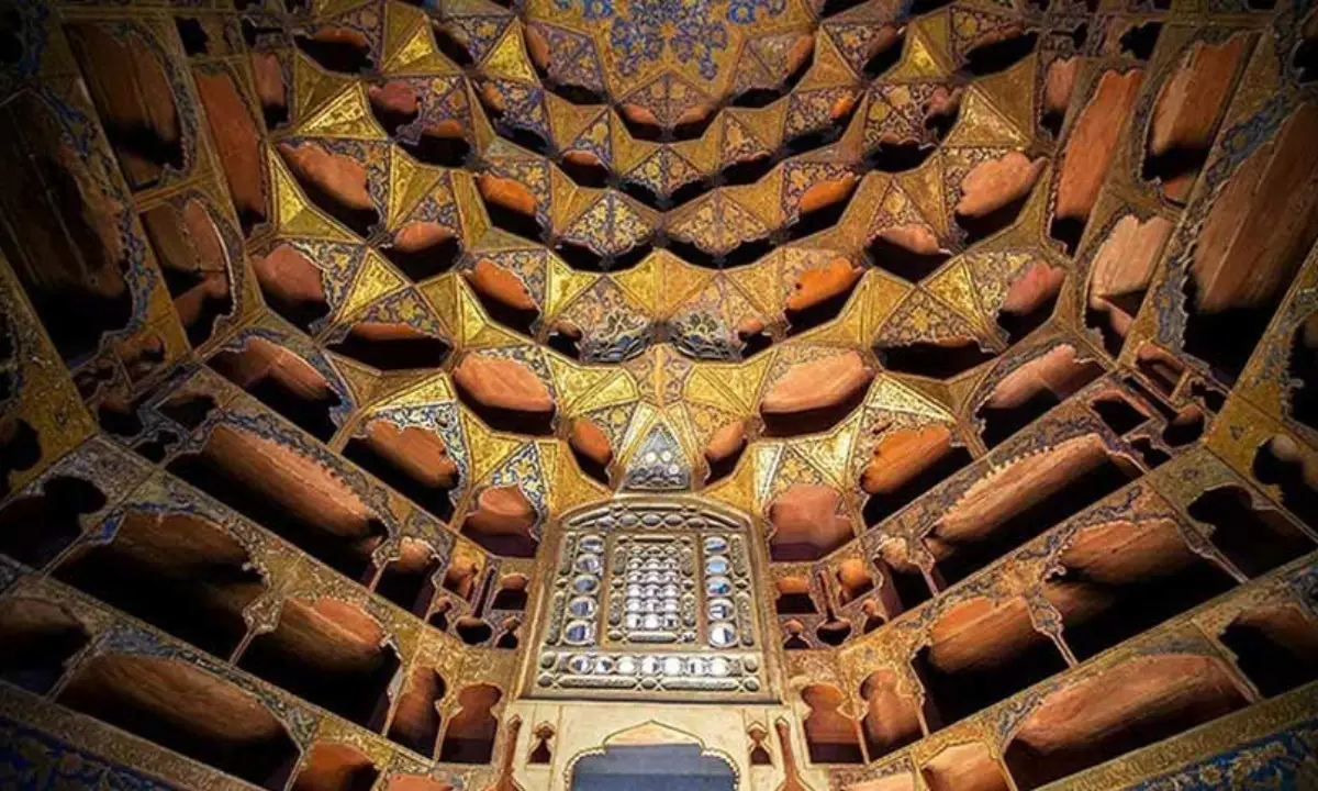 Interior of the Shaykh Safi al-Din Shrine showing the Allah Allah calligraphy